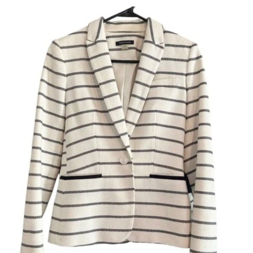 VTG Tommy Hilfiger Womens Navy Striped Blazer Size 10 Elbow Patches